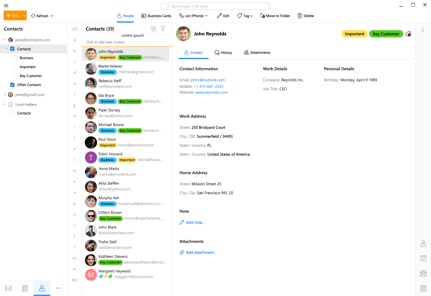 eM Client 聯絡人界面 1