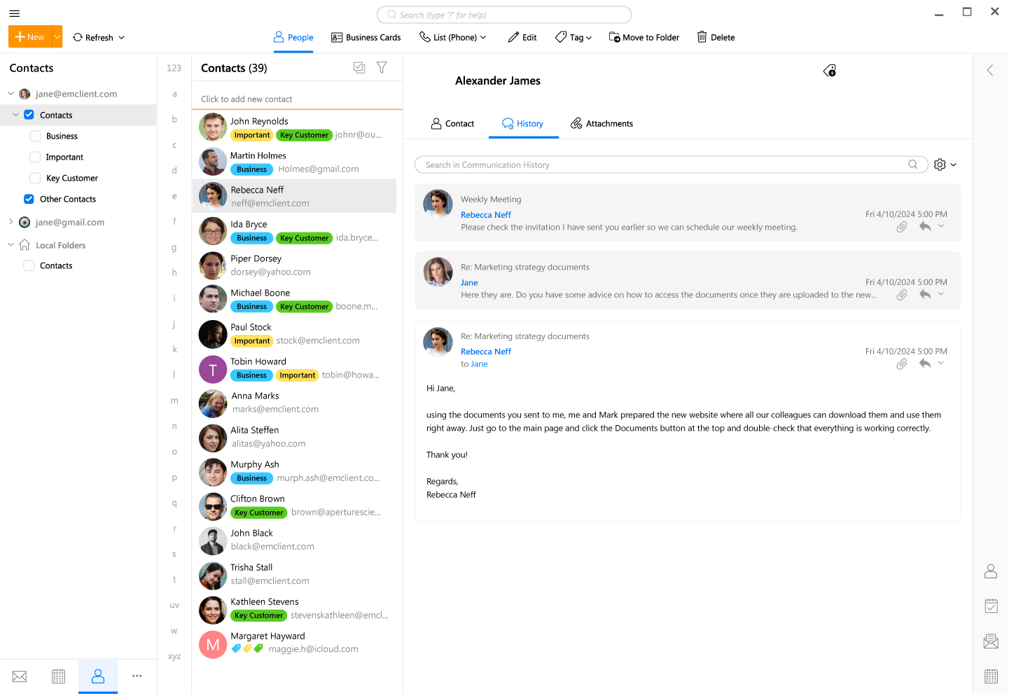 eM Client 聯絡人界面 2